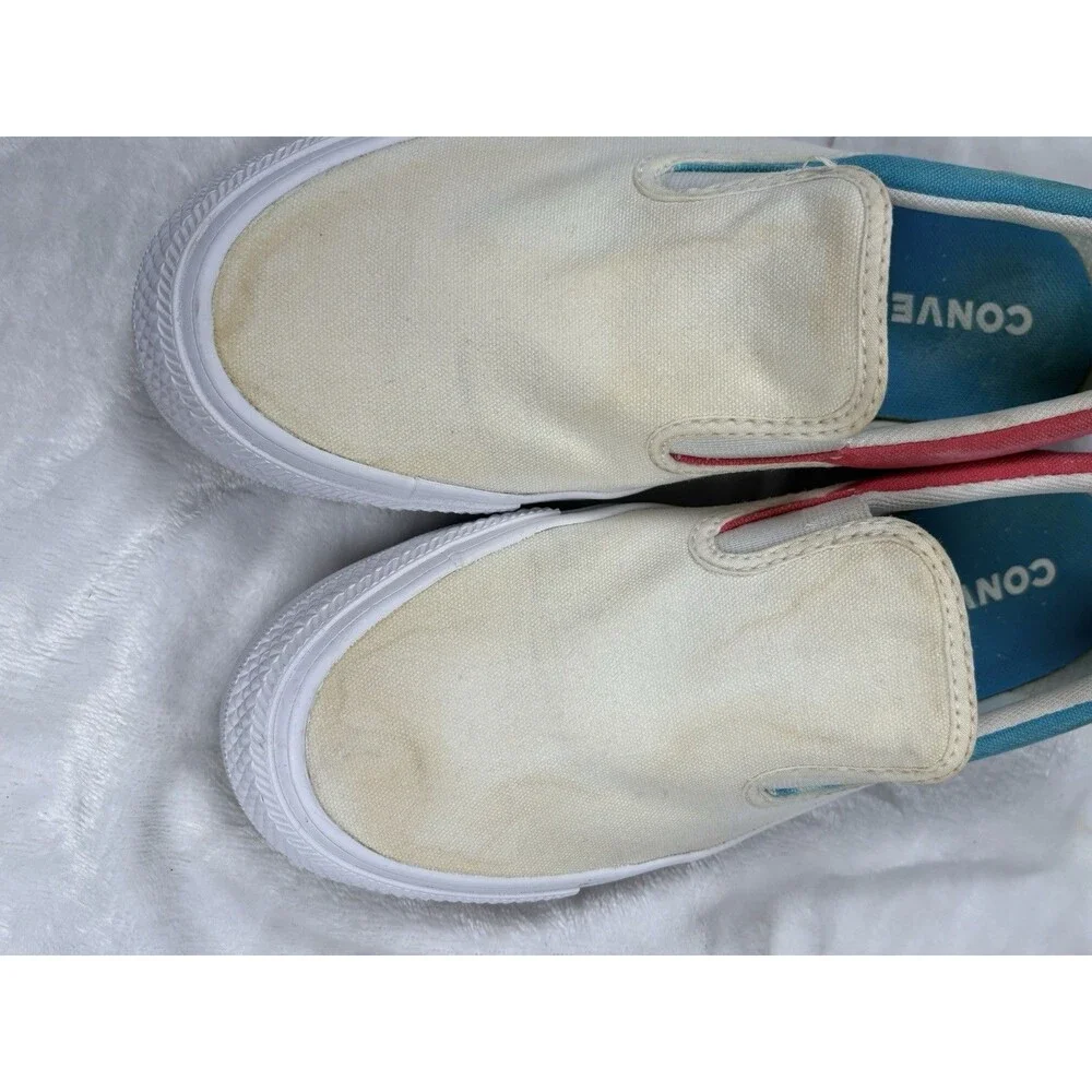 Converse Sneakers Women's 7.5 White/Pink/Blue READ Slip On Shoe Casual